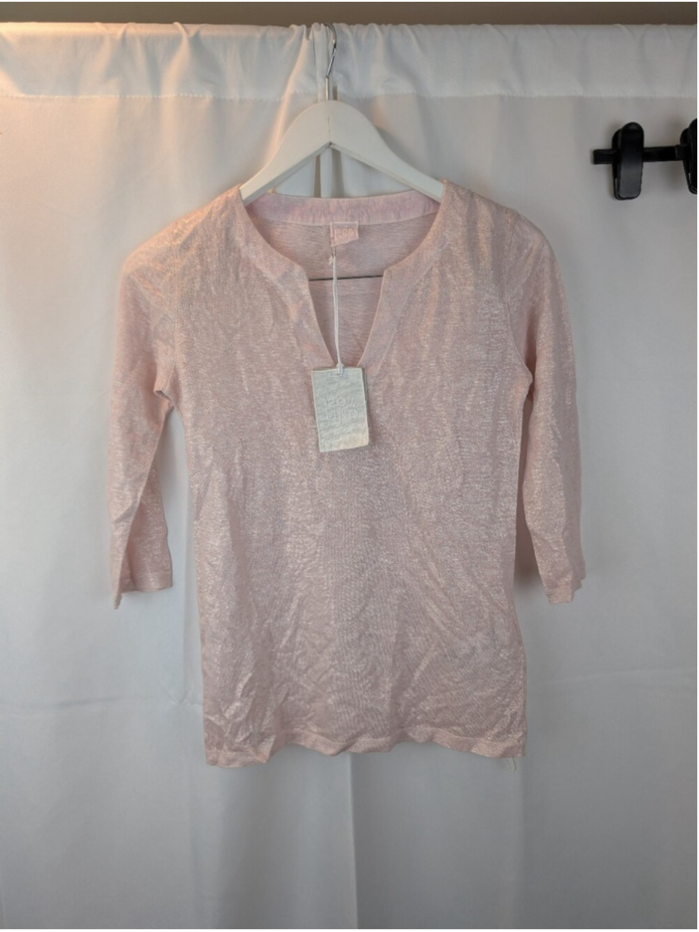 120% Lino Shimmery Pink Split-Neck Top XXS BNWT